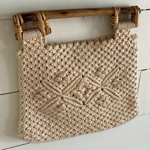 🍍Vintage Handmade Crocheted Boho Handbag with Bamboo Handles